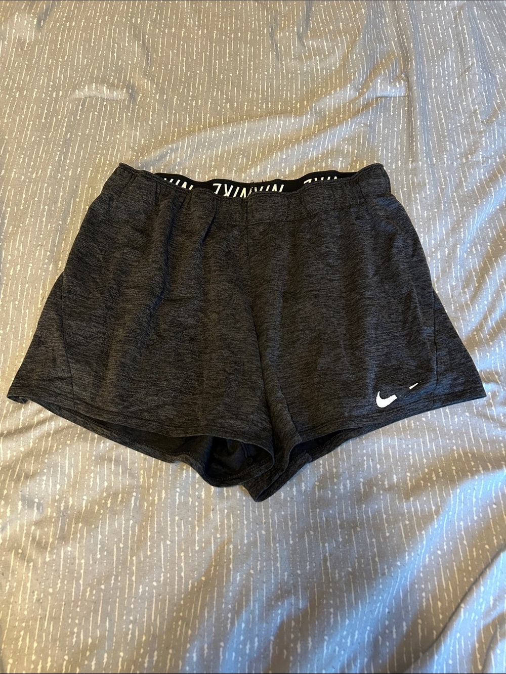 Nike Women's Charcoal Athletic Shorts with White Swoosh